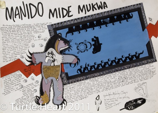 Manido Mide Mhukwa, a painting by Turtle Heart. Ojibwe.