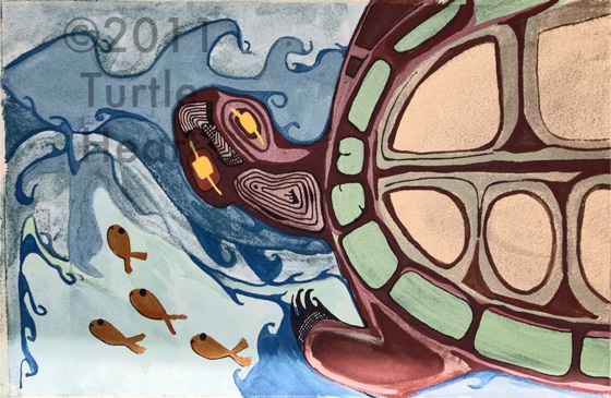 Turtle and Waves a painting by Turtle Heart. Ojibwe.